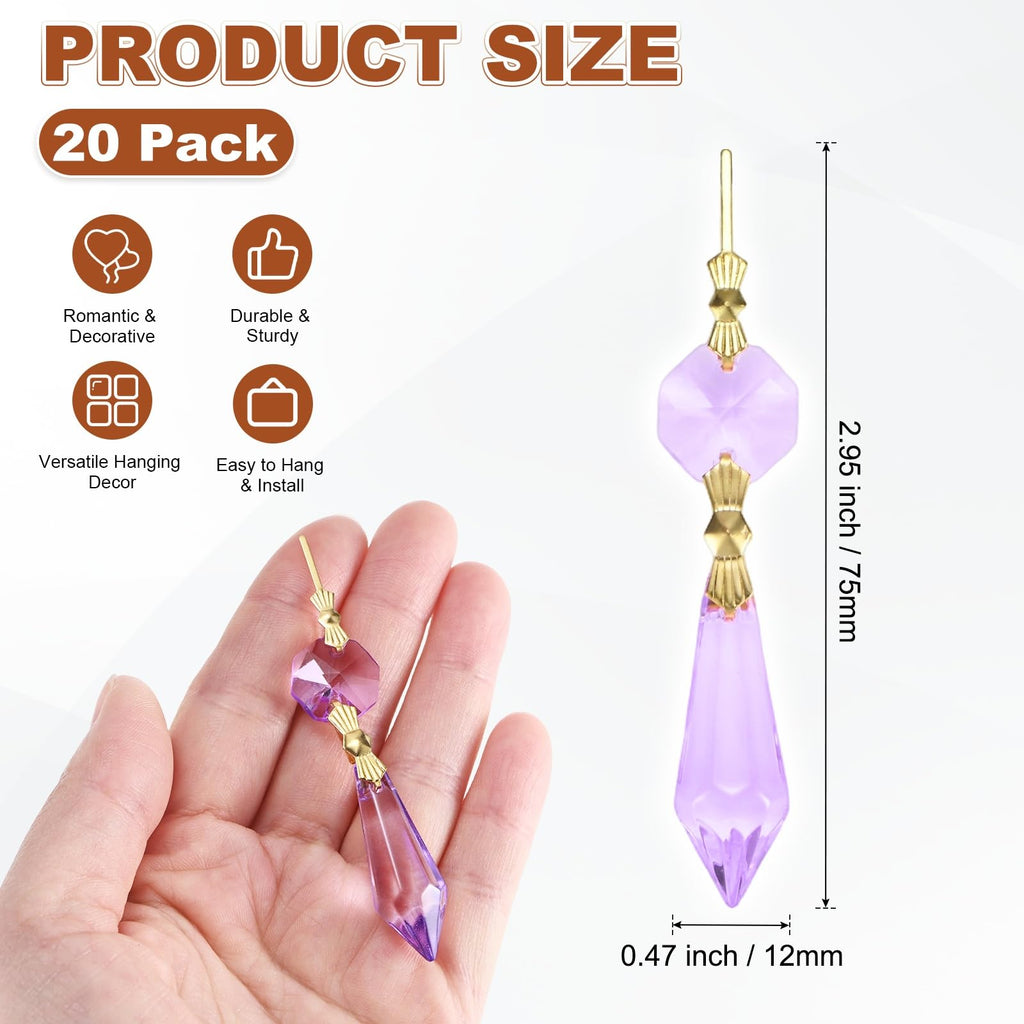 20-Pack Crystals Prisms Glass Tip Beads 75mm, Purple