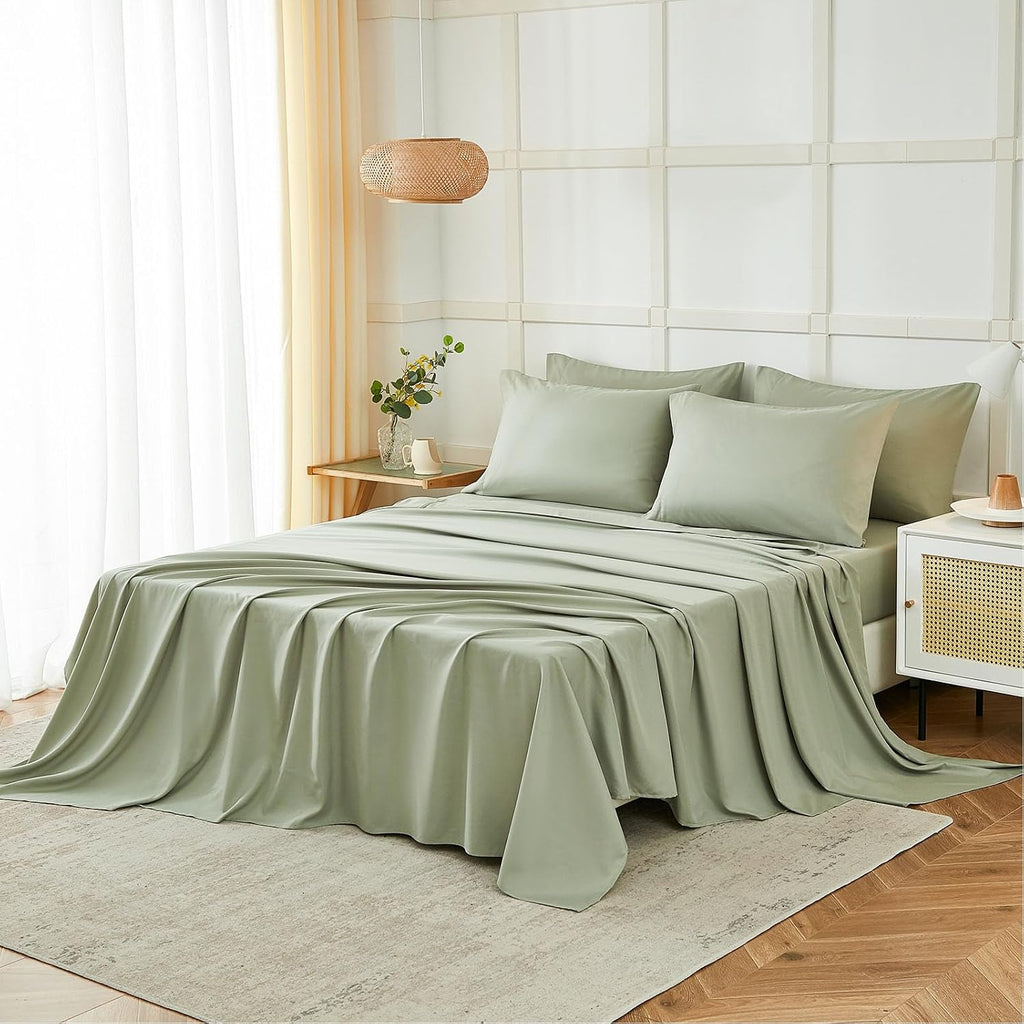 Queen Sheets Set 6 Piece,Hotel Luxury Super Soft 1800 Series Microfiber Queen Bed Sheets Set-Wrinkle Free & Breathable-14 Deep Pocket Sheets for Queen Size Bed(Queen,Sage Green)
