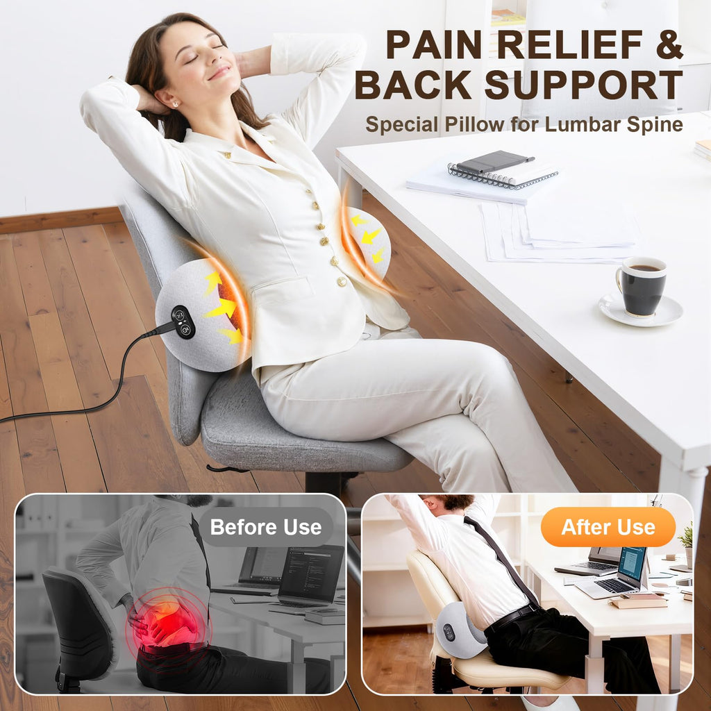 Lumbar Support Pillow, Triple Fusion Massager for Sciatica LightGray