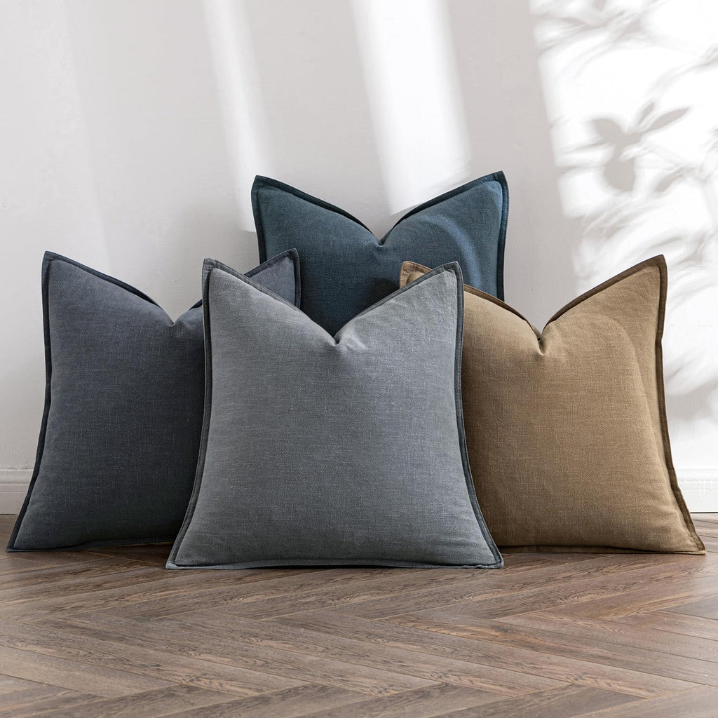 Neutral Navy Boho Linen Pillow Covers 20x20 Inch Pack of 4