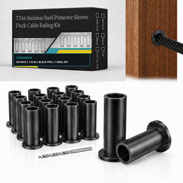 60 Pack Black PVD Cable Rail Sleeves for 1/8 Inch Deck Cable Railing, T316 Stainless Steel Wood/Composite Post Hole