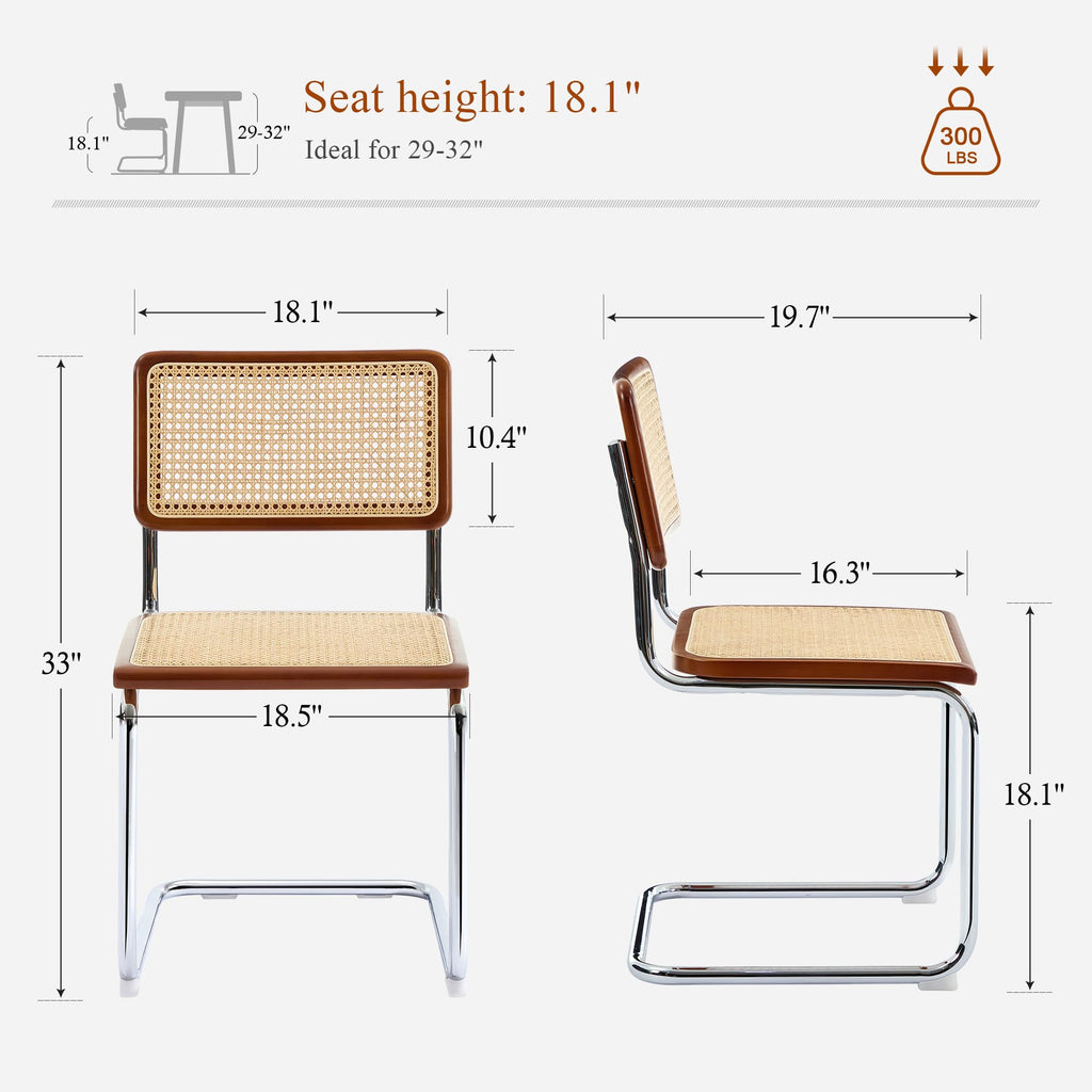 Rattan Dining Chairs Set of 2, Boho Modern Dining Chairs with Rattan Back, Curved Steel Base, Cantilever Kitchen