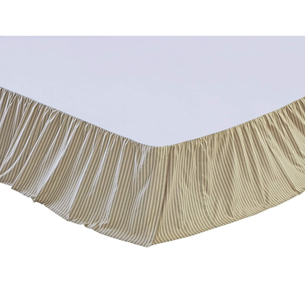 Prairie Winds Ticking Striped Cotton Farmhouse Split Corners Gathered Accessory, Queen Bed Skirt 60x80x16