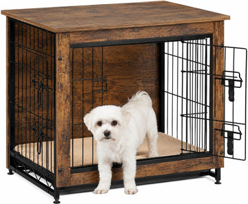 27.5in Wooden Dog Crate Furniture w/Cushion for Small Medium Dogs