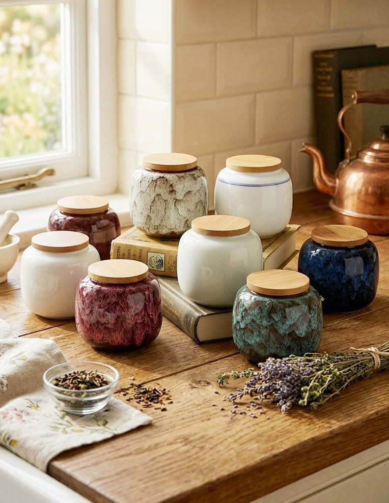 Ceramic Storage Jars, Exquisite Glaze Food Canisters Spice Storage, Tea Caddy Storage, Coffee Jar, Condiment Jar with