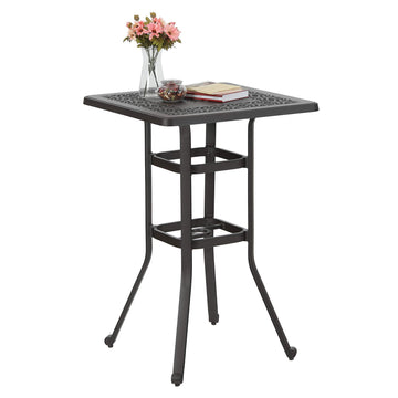 Outdoor Patio Bar Tables Cast Aluminum, 27.5" L x 27.5" W x 42" H