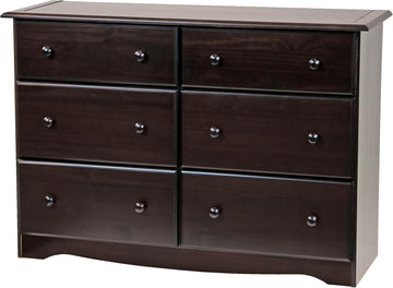 100% Solid Wood 6-Drawer Double Dresser with Metal Knobs