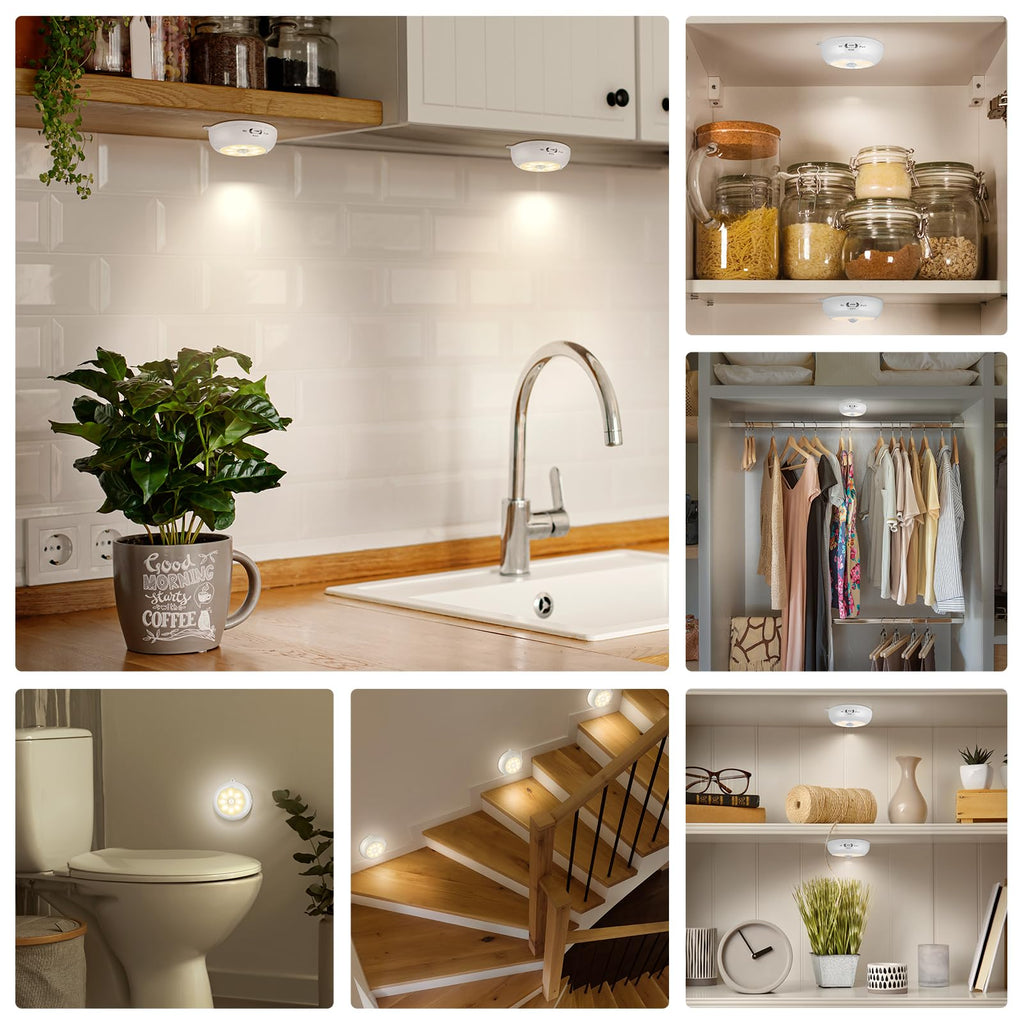 Motion Sensor Light Indoor AA Battery Operated, Under Cabinet Lighting, Magnetic Stick on LED Puck Lights for Stair