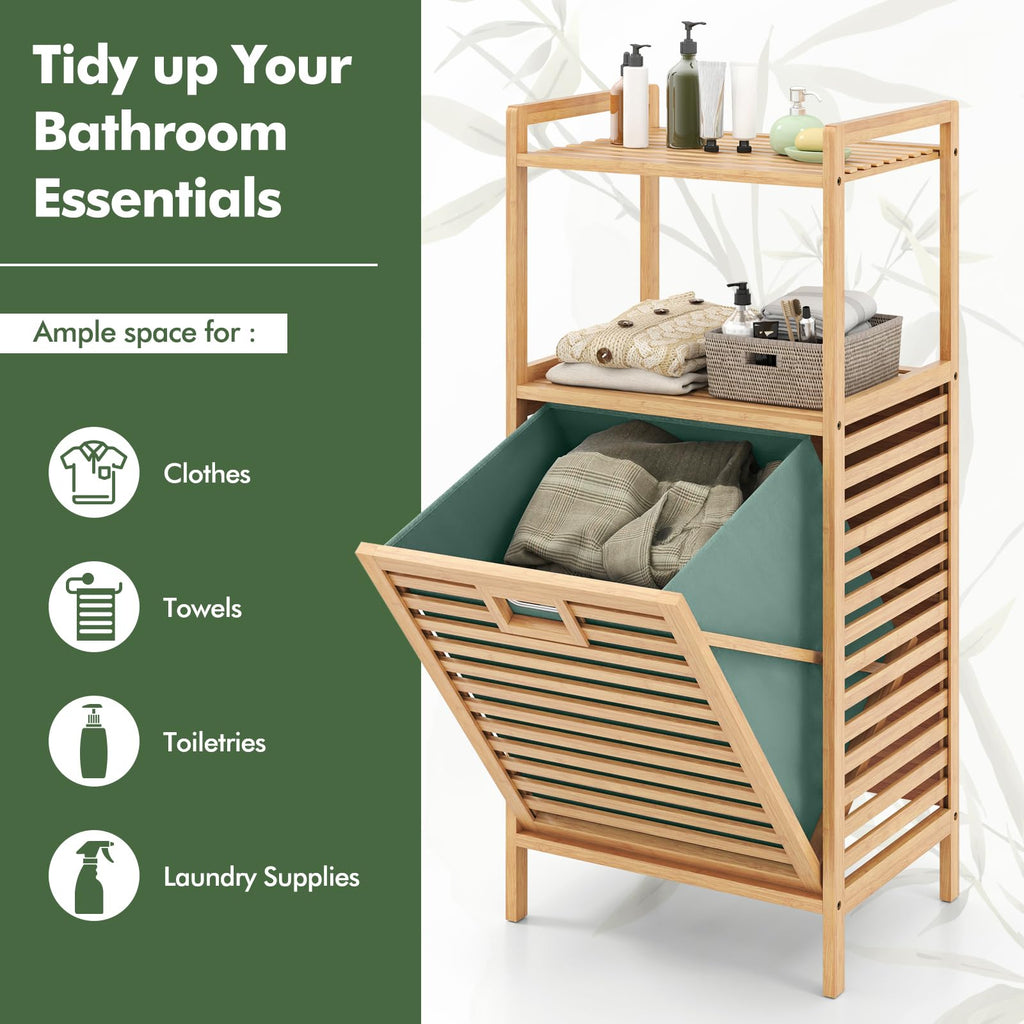 Bamboo Tilt-Out Laundry Hamper with Foldable & Removable Basket