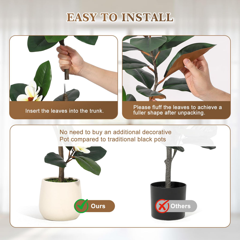 Rubber Tree 7 ft Artificial Tree in White Planter Pot, Indoor