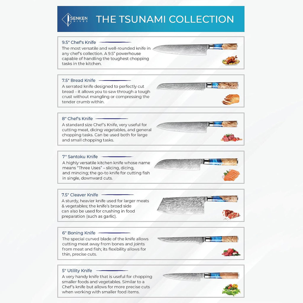 7-Piece Damascus Kitchen Knife Set - Tsunami Collection - 67-Layer Japanese VG10 Steel - Chef's Knife, Cleaver