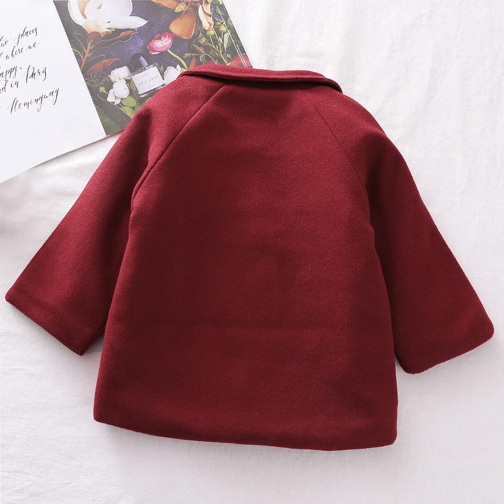 Toddler Boy Double Breasted Dress Coat Classic Wool Blend Warm Peacoat for Kids Button Down Trench Coat