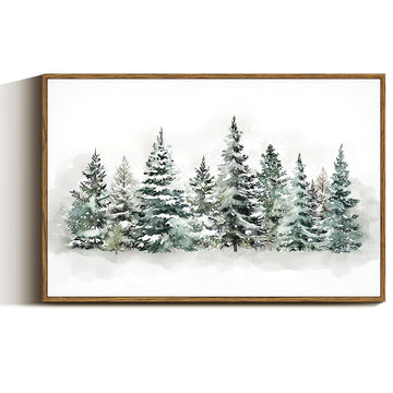 Framed Canvas Wall Art, Large Vintage Christmas Picture Decor Indoor, 16x24in, Rustic Winter Pine Forest Painting