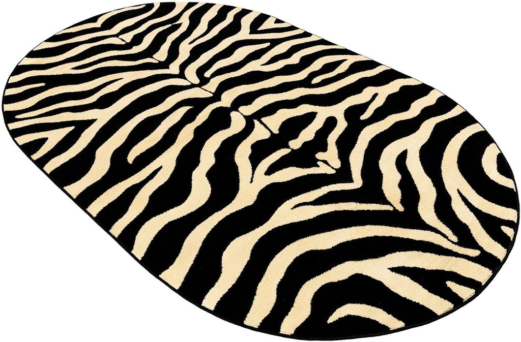 Savannah Rug - 5' Oval Black Easy-Clean Rug Modern Zebra Print s and Bedrooms