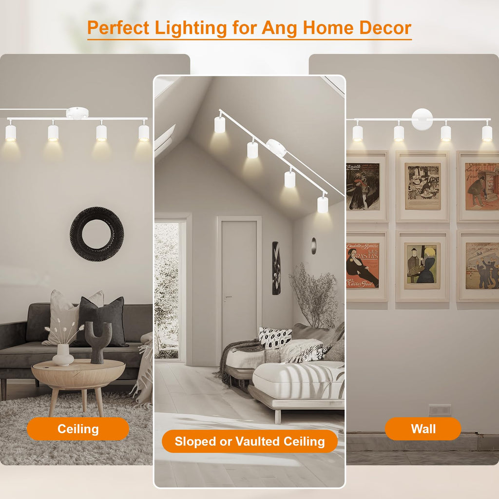 Track Lighting Plug in, LED Track Lighting Fixtures Ceiling Kit, White 4-Light Ceiling Light Plug-in, Wall Light