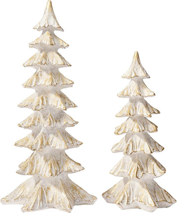 White and Gold Christmas Tree Figurines, Tabletop Decor