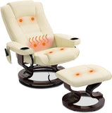 Modern Reclining Swivel Lounge Chair and Ottoman — Beige PU Leather
