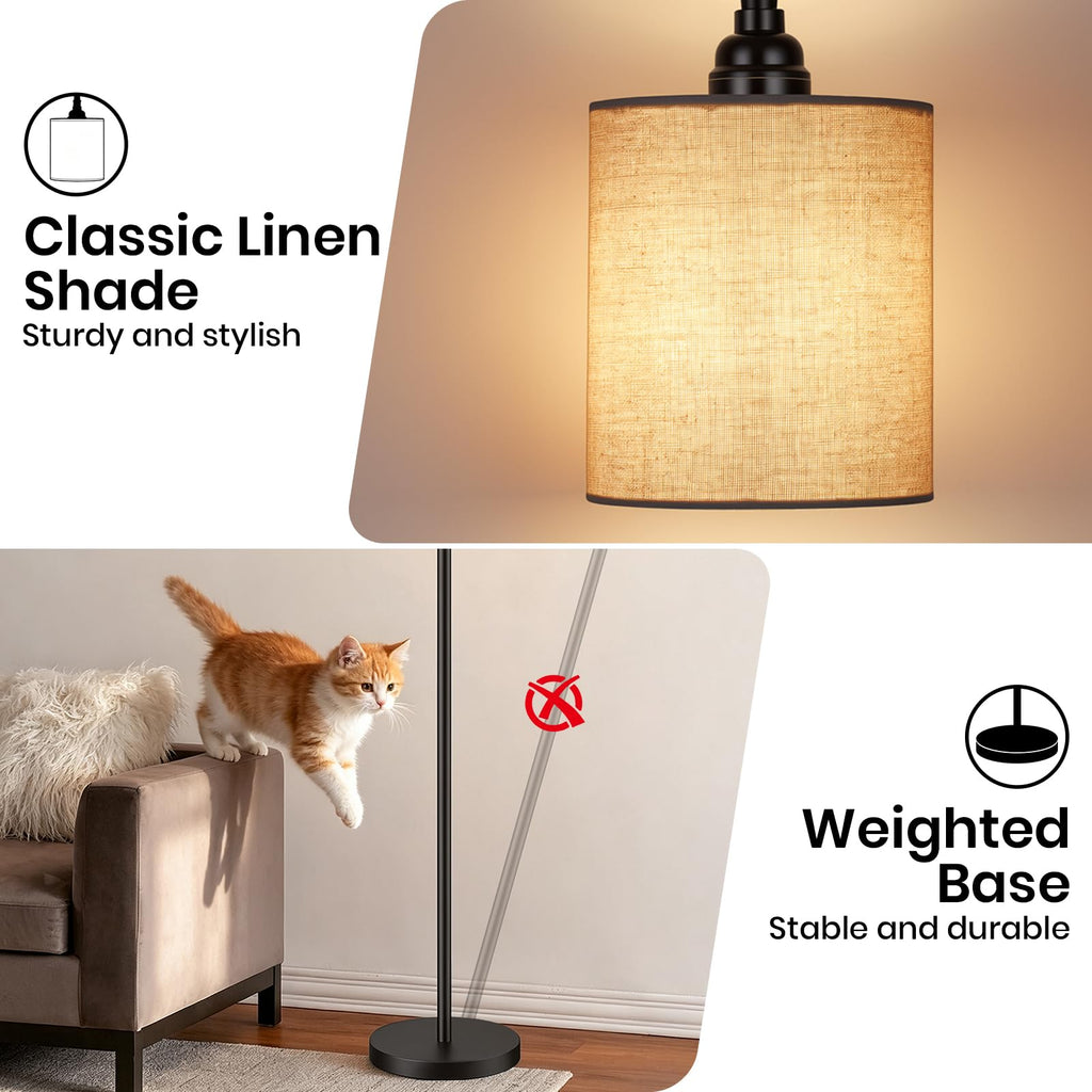 70'' Tall Floor Lamp, 3-Light Black Standing Lamp
