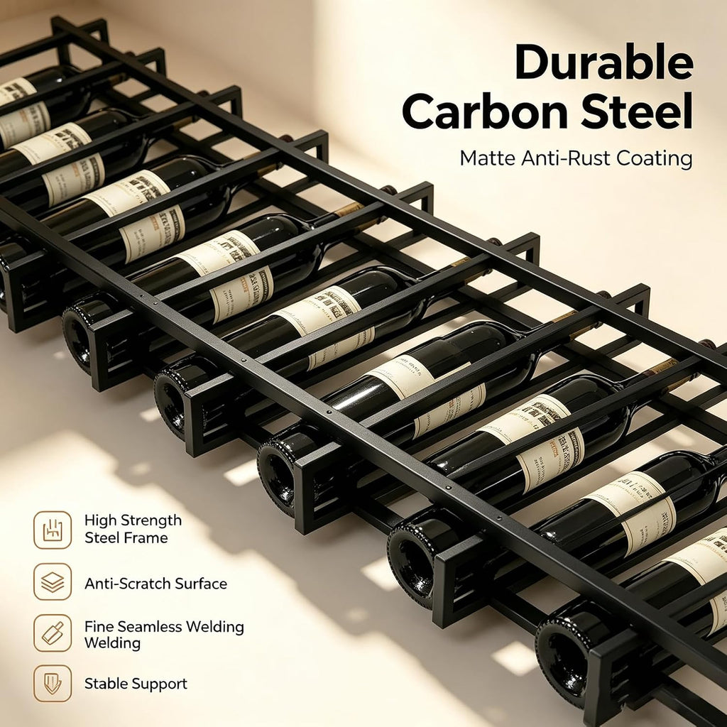 16 BottleWall Mount Wine Rack | Black Industrial Wine Storage Display Rack, Wine Cellar Storage, Bar, Restaurant