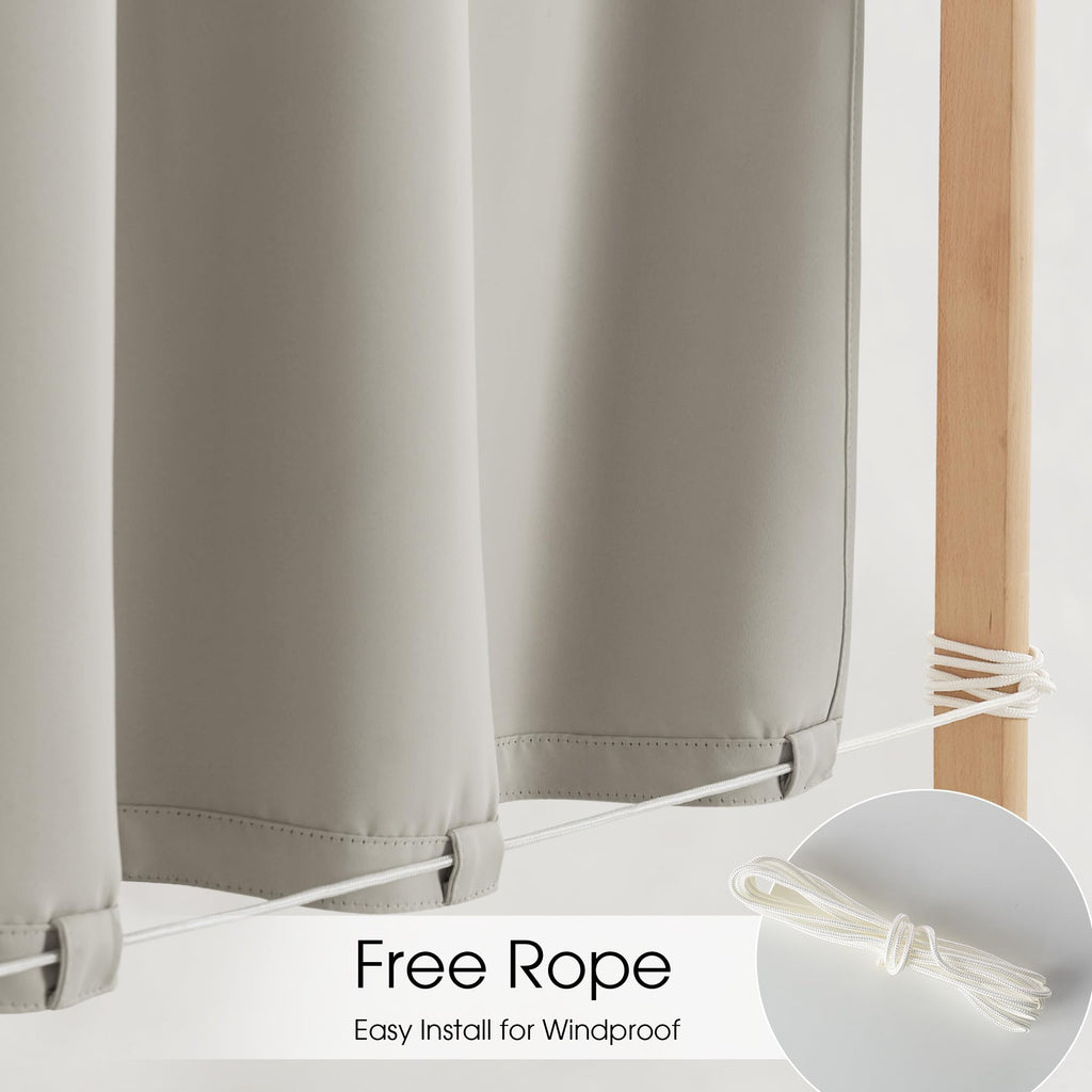Rod-Free Outdoor Curtains Waterproof 108" L Natural