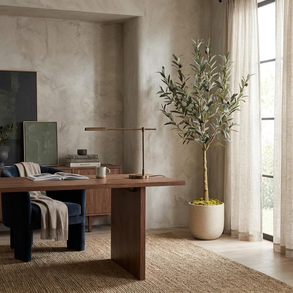 5FT Artificial Matte Olive Tree with Large Planter & Light