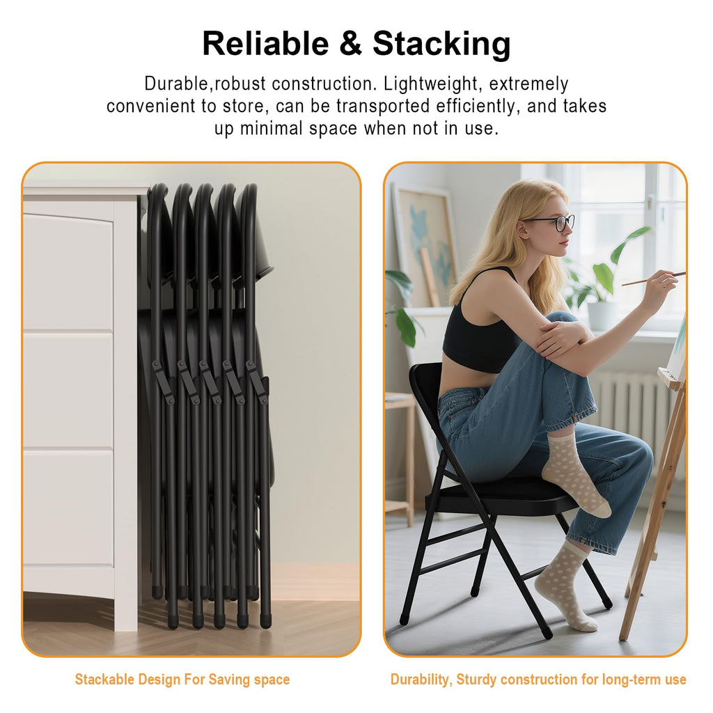 20 Pack Padded Folding Chairs with Fabric Cushion and Back, Charcoal Black