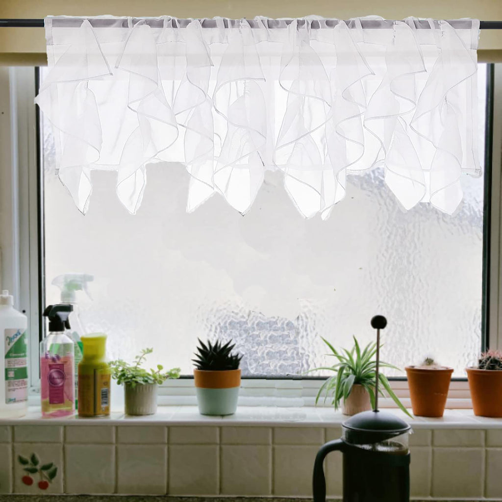 Ruffled Voile Semi Sheer Curtain Valance, Kitchen Living Room Shabby Chic Ruffle Valance Curtains, Girls Daughters