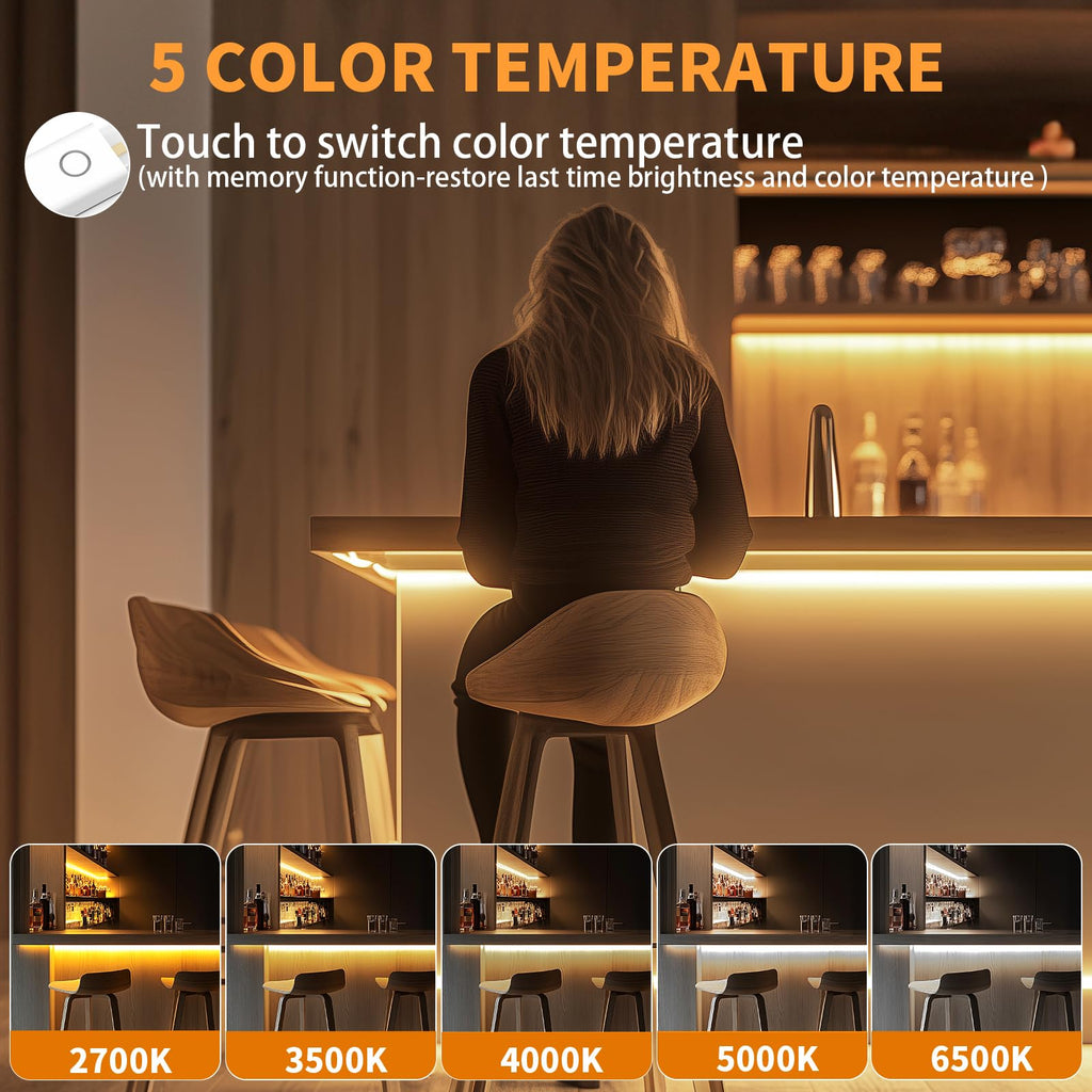 80in Smart Under Cabinet Lights, Handwave Sensor Under Counter Lights, 2700K-6500K 1090lm Stick-on Closet Light
