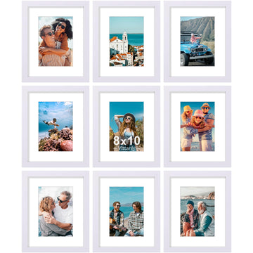 8x10 Picture Frames Set of 9 for Wall or Tabletop Display, White
