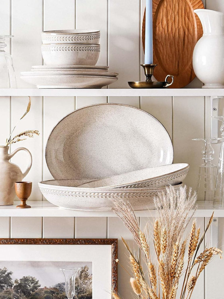 Ceramic Serving Bowls Set of 2, Large Oval Serving Dishes for Entertaining, 11.8 & 13.5 Inch Salad Bowl Counter