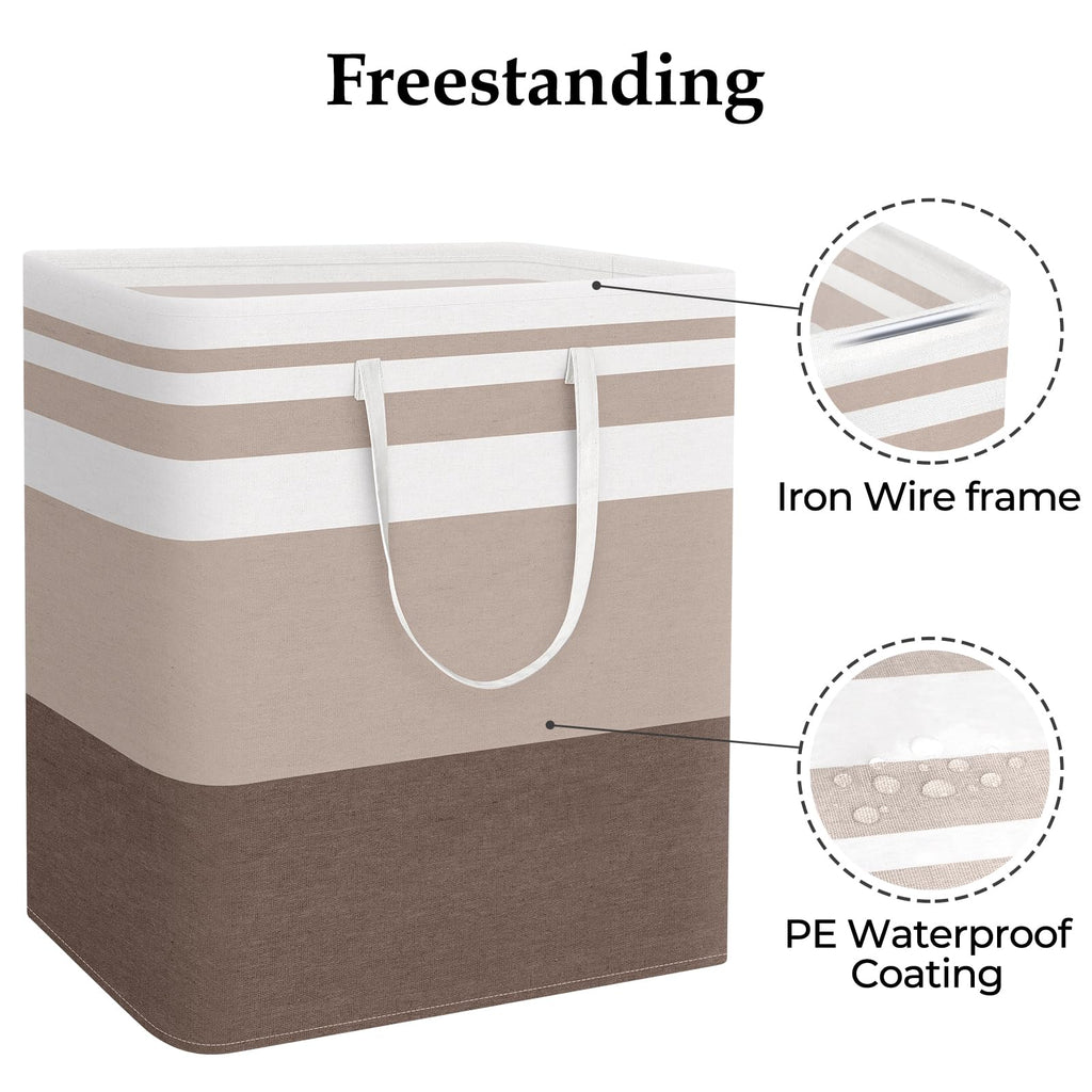Basket Hamper, 100L Collapsible Clothes Storage, Khaki