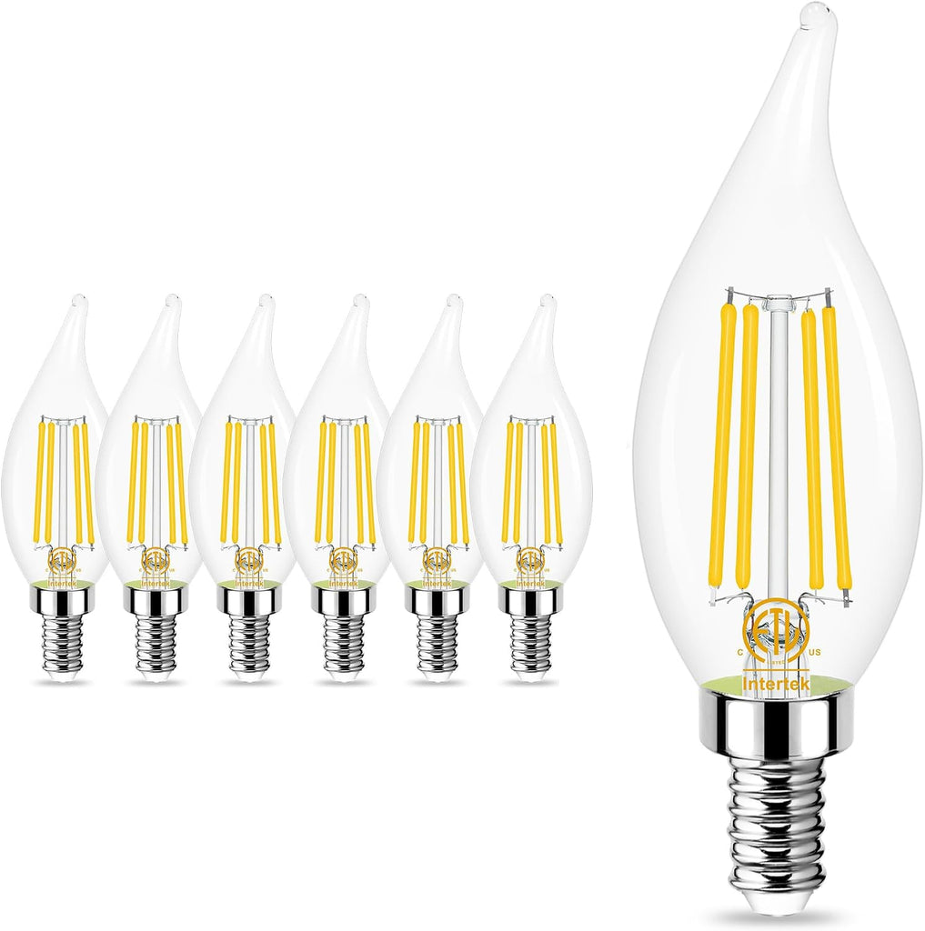 Dimmable E12 LED Bulb 60 Watt Equivalent, Soft White 2700K, 500 Lumens, Candelabra LED Light Bulbs 4W, CA10 Flame Tip