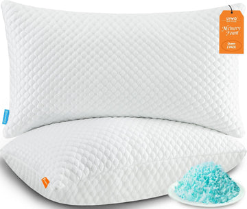 Cooling Pillows Queen Size Set of 2, Adjustable Memory Foam Pillows | Firm/Soft Cooling Bed Pillows for