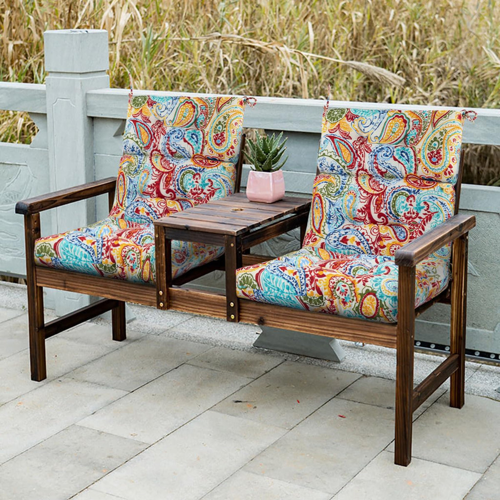 Outdoor High Back Chair Cushions Set of 2, Reversible Lawn Chair Cushion 44 x22 inch, Water Resistant Tufted Adirondack