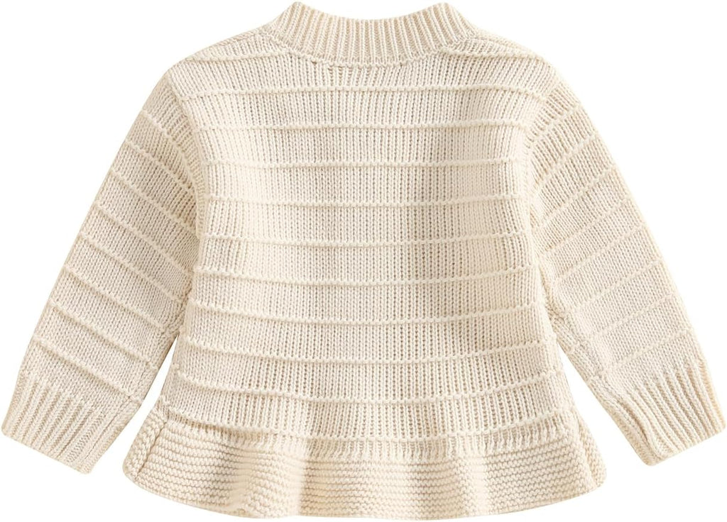 Toddler Girl Ruffle Sweater Cardigan Infant Baby Fall Clothes Winter Warm Long Sleeve Button Up Knitted Jacket Outwear