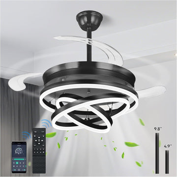 Retractable Ceiling Fans with Lights, 42" Fandelier Ceiling Fan with Light and Remote, Reversible, 3 CCT, Dimmable