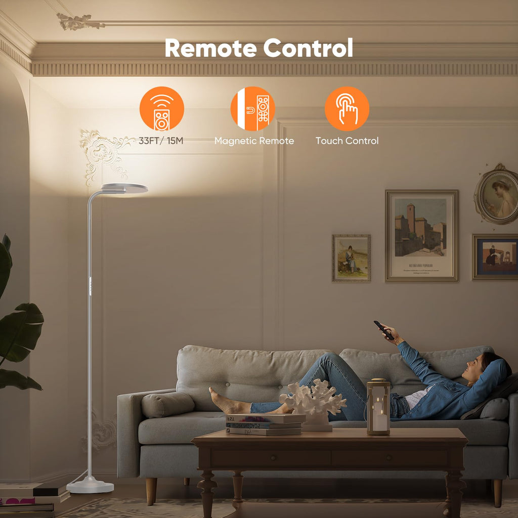 36W LED Floor Lamp, Super Bright Standing Lamp, Modern Stepless Dimmable Torchiere Tall Lamp with Remote Control