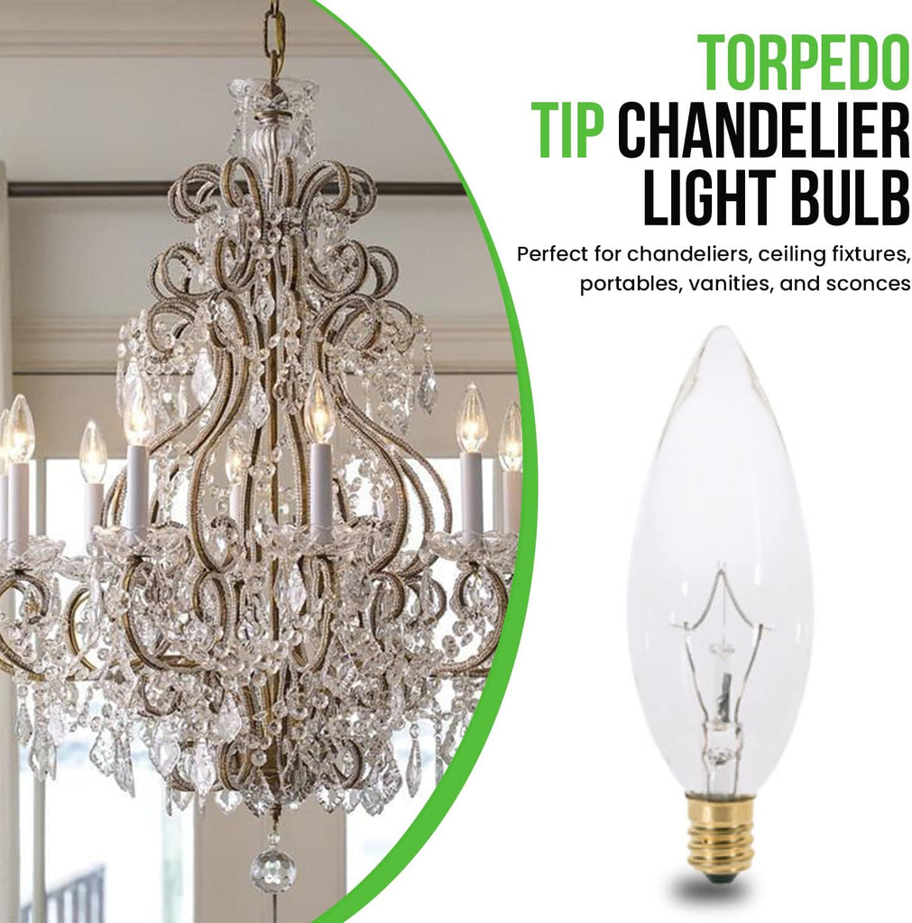 25 watt Candelabra Bulbs, Decorative Incandescent Chandelier Light Bulbs Candle Light Bulbs CTC Chandelier Bulbs
