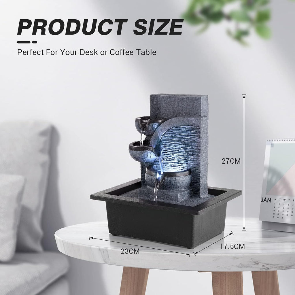 Tabletop Water Fountain with LED Lights Indoor Waterfall Fountains Relaxing Water Feature Indoor Fountains Zen