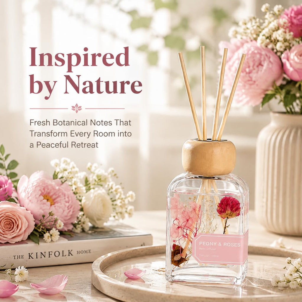 Reed Diffuser Set, 3.4 fl oz - Elegant Home Fragrance with 5 Sticks - Long-Lasting Scented Oil Diffuser Shelf Decor &