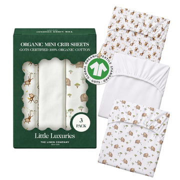 100% Organic Cotton Mini Crib Sheets, 27" x 39", Safari, 3-Pack