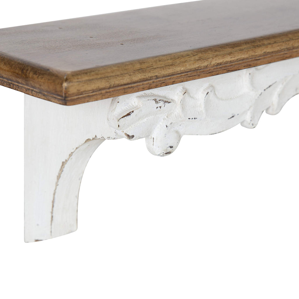 Abberly Farmhouse Wall Shelf, 28 x 5 x 6.5, Rustic Brown and White, Rustic Floating Shelf for Wall