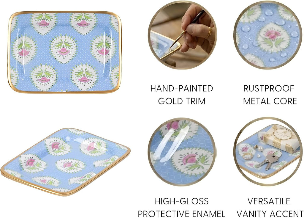Decorative Trinket Tray, Jewelry Plate, Catchall Dish , Dresser, Nightstand, Entryway, Blue and Pink, Chinoiserie