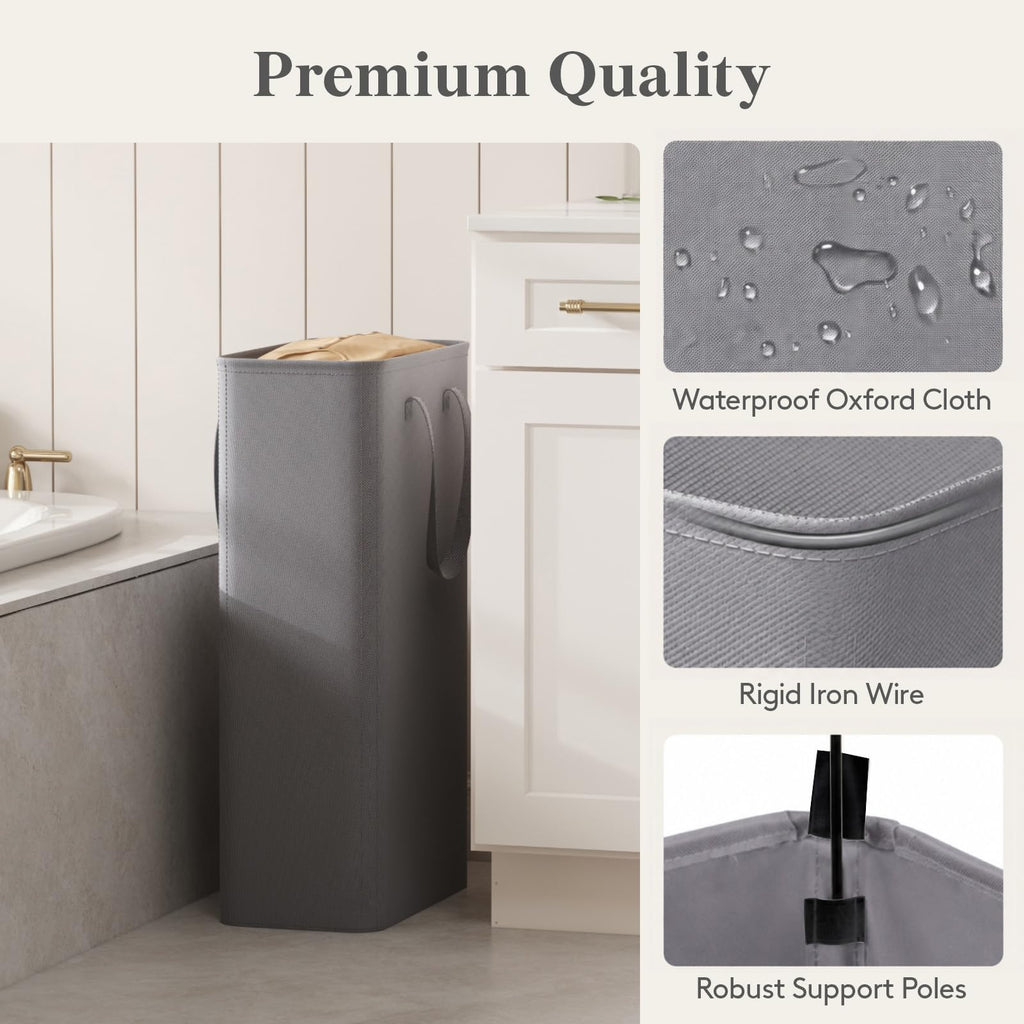 Slim Collapsible Laundry Basket with Handles, 65L, Grey