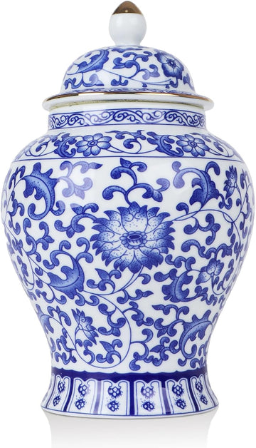 Chinoiserie Ginger Jar,7.6 Inch Ceramic Blue and White Ginger Jar w/Lid,Porcelain Ginger Jars Vase,Coffee