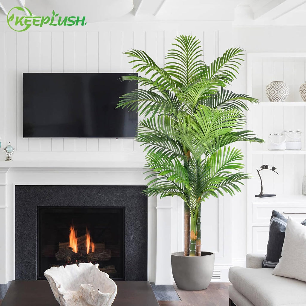 6ft Tall Triple Golden Cane Palm Artificial Tree 72inch Large Tropical Palm Tree UV Resistant Fake Plant in Pot - Set of 2