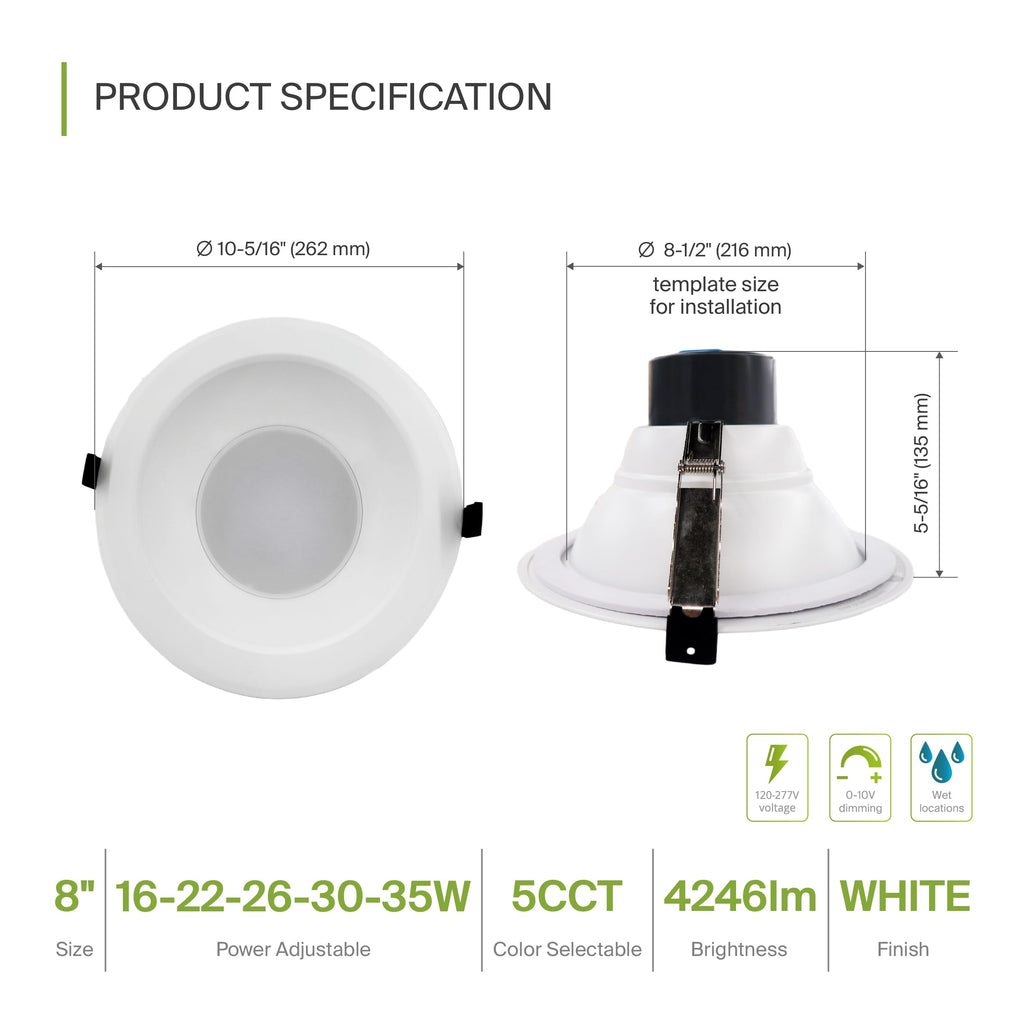 4 Pack 8 Inch 35W High Output Commercial Canless LED Downlight