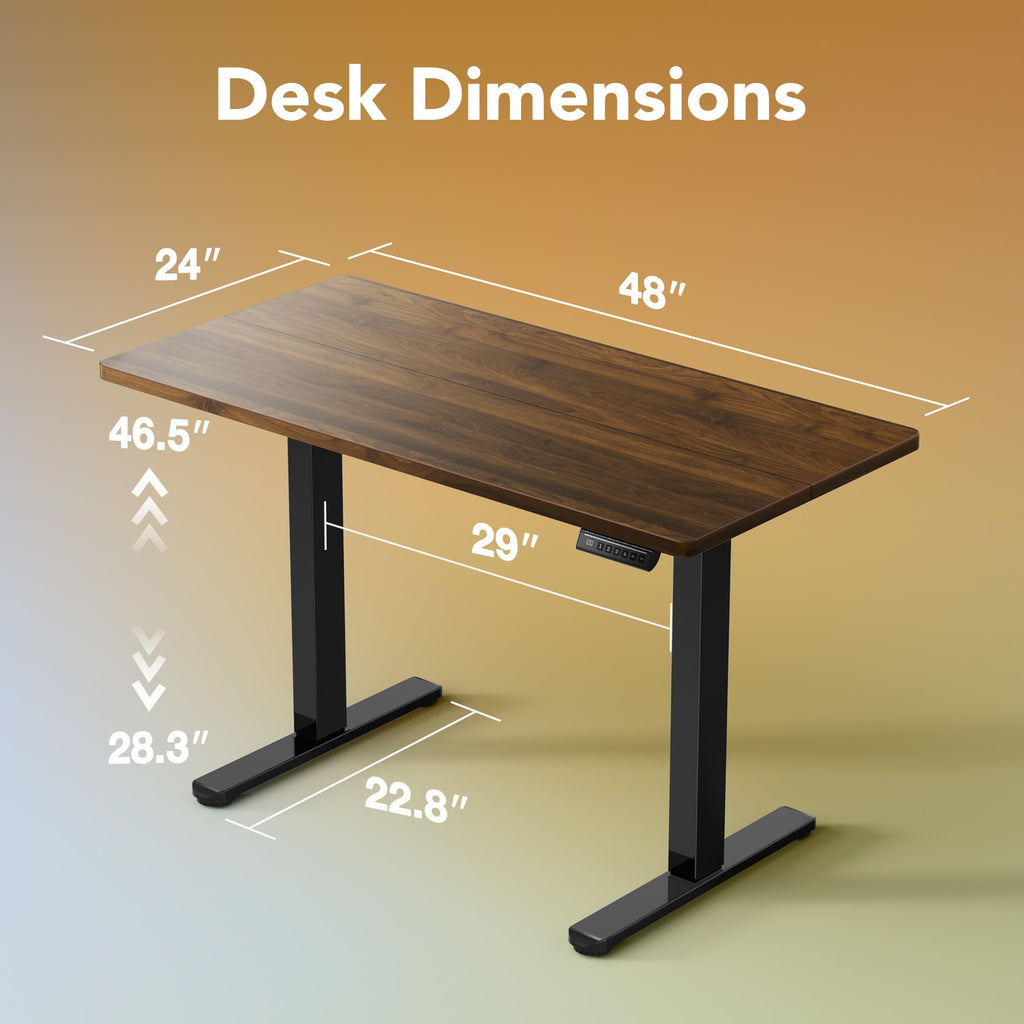 48x24 Inch Electric Standing Desk, Height Adjustable, Walnut
