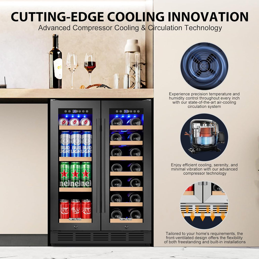 24" Dual Zone Wine & Beverage Refrigerator - Under Counter Cooler with Upgraded 