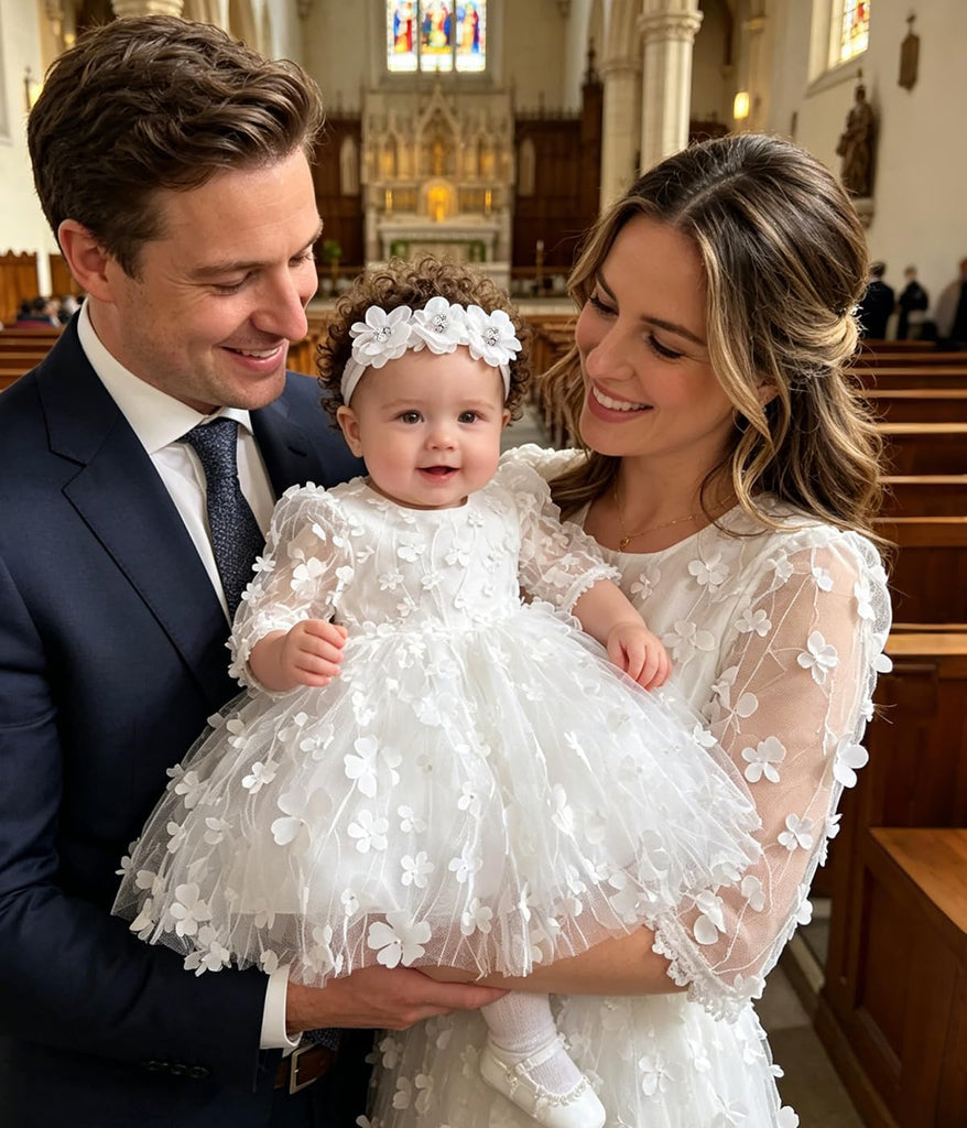 Baby Bowknot Flower Dresses Toddler Baptism Christening Dress